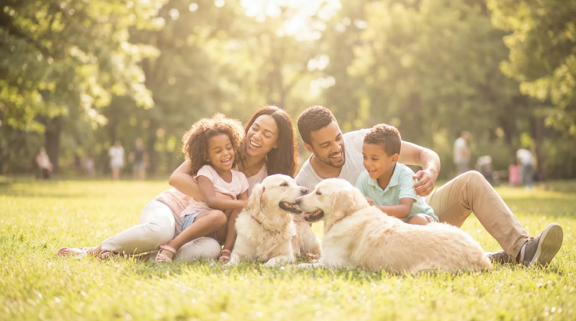 Happy family with pet