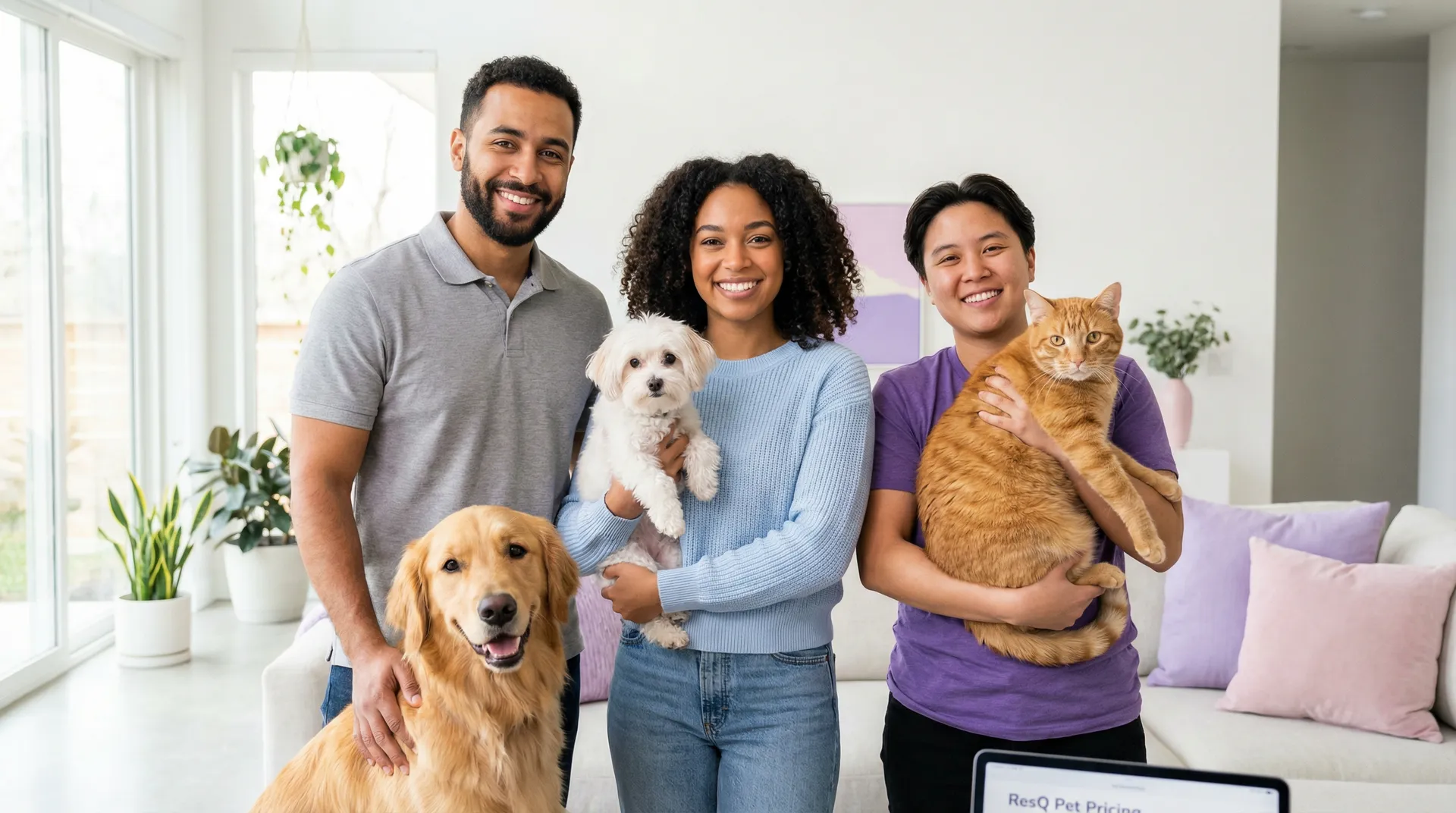 Happy pet owners with their pets